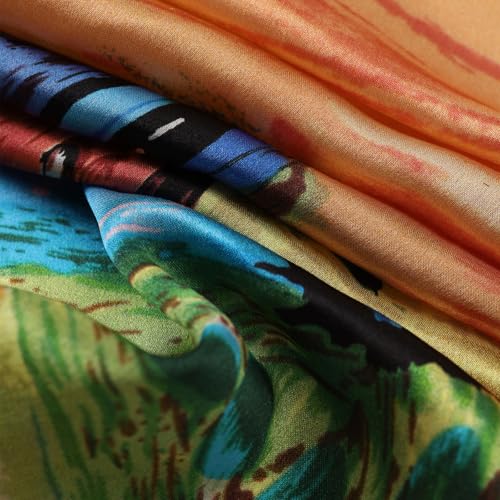 JWSilk Long Charmeuse Silk Scarf Classic Art Print - color: Houses in Munich By Kandinsky