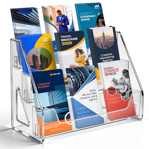 3 Tier Clear Acrylic Brochure Holder, Literature Organizer Paper Stand Display for Cards, Brochures, Pamphlets, Flyer, Signs - color: 3 Tier