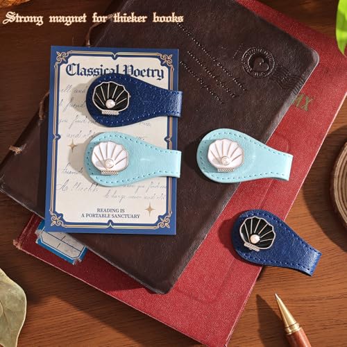 2PCS Magnetic Bookmarks with Pen Clip, Leather Bookmarks for Women, Magnetic Pen Holder Book Accessories, Gold Shell - style: Gold Shell