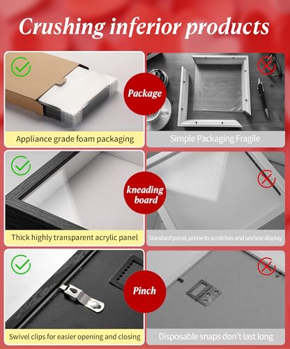 12x16 Large Shadow Box Frame with Thickened Acrylic Panel & Pins - color: Black + Thickened Panel + Foam Packaging, size: 12x16