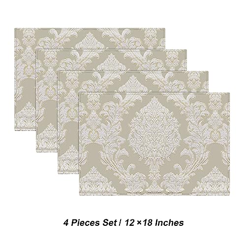 Loom and Mill Luxury Damask Jacquard Placemats Set of 4, Beige, 12x18 in - color: Beige, size: 4 Piece-12x18 inch