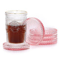 JUXYES Set of 5 Heat-Resistant Clear Glass Coaster for Hot and Cold Drinks - color: Pink, size: 5 Pack