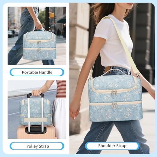 CUBETASTIC Nail Polish Organizer, Nail Supplies Storage Case Holds 45 Bottles Nail Polish & Nail Lamp, Travel Nail Tech Carrying Bag, Nail Kit Bag For Nail Stuff & Manicure Tools - color: Blue with White Flower, size: 45 Slots