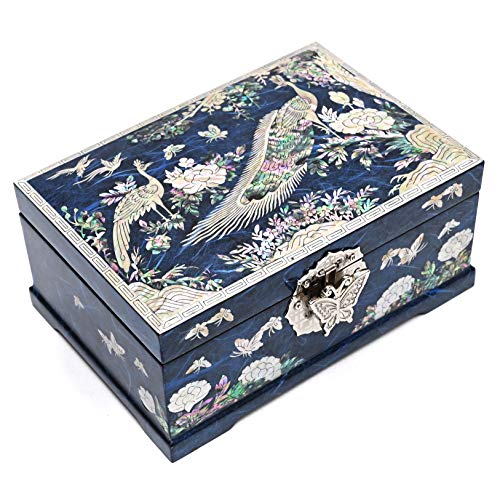 MADDesign Mother of Pearl Jewelry Box Multilevel Peacock Design - color: Blue