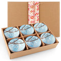 Ceramic Rice Bowls 10 oz, Sakura Bowl Gift Set, Dinnerware Serving Bowls for Rice, Cereal, Noodle, Soup, Desserts, Pack of 6 (Blue) - color: Blue
