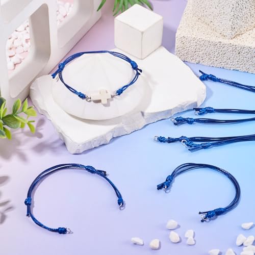 20Pcs Midnight Blue Adjustable Braided Cord Colorful Waxed Thread Half Finished Bracelet with Jump Rings for Wrist DIY Women Jewelry Making Friendship Fashion Bangle Accessory - color: Midnight Blue