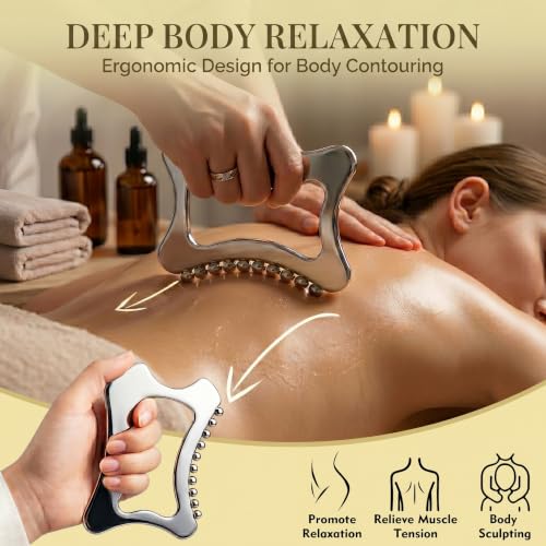 Lymphatic Contour Face Brush Stainless Steel Gua Sha Facial Tools, Lymphatic Drainage Brush Body Gua Sha Tool, Muscle Scraper Massage Tools Scraping Tool Physical Therapy Gua Sha Tool for Face