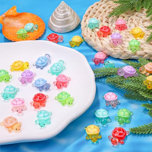 120PCS Luminous Mini Resin Turtles 9 Colors Glow in The Dark Tiny Sea Turtle Figures to Hide Small Plastic Ocean Animal for Micro Landscape Fairy Garden DIY Miniature Dollhouse Home Decor Party Favers - color: 120pcs-turtles