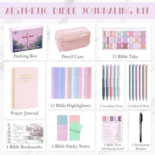 XKDOUS 40 Bible Study Kit, Journaling Supplies for Women with Case, Pink - color: Pink