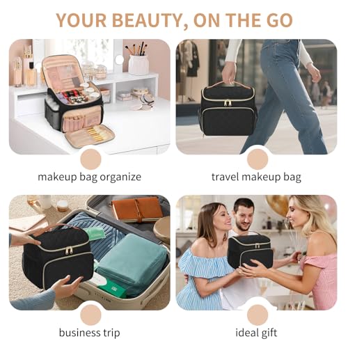 CUBETASTIC Travel Makeup Bag, Large Makeup Case Organizer, Cosmetic Storage - color: Black