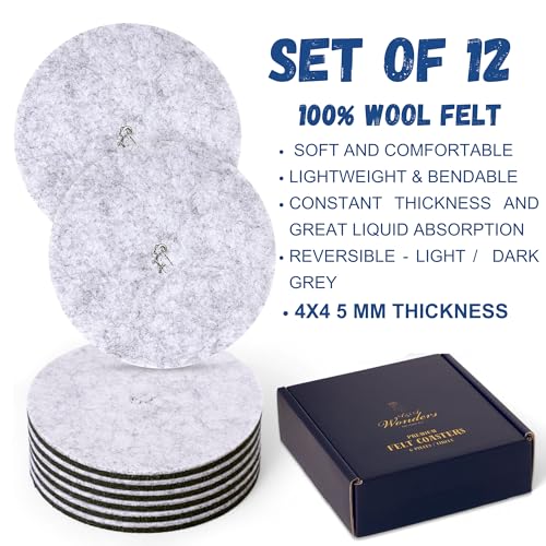 A&A Wonders Premium Felt Coasters for Drink, Two-Tone Reversible, Absorbent Felt Protects Furniture, Table, Anti Slip, Suitable for Drinks & All Table Types (Light Gray/Dark Gray, Circle 12 Pack) - color: Light Gray/Dark Gray, size: Circle 12 Pack