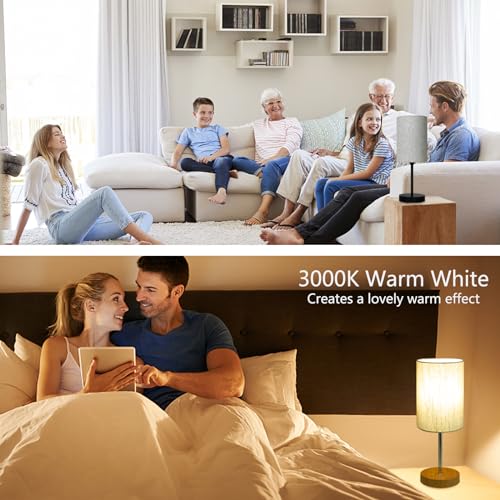 RISLG 2 Pack Small Table Lamps, Bedside Lamps for Nightstand with Wire Switch, Modern Minimalist Desk Lamp with Linen Fabric Shade for Dorm Kids Room Living Room Office Bedroom, Bulb Included-L - color: 2 Pack Beige-Wood, size: 15.4in