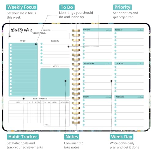 Taja Undated Weekly Planner, To Do List Notebook with Habit Tracker, A5 - color: o.Celestial Garden