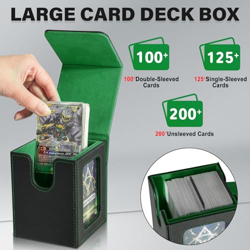 Card Deck Box for MTG Commander, Deck Case Holds 100 Double-Sleeved Cards - color: Black & Green, size: 1 Box
