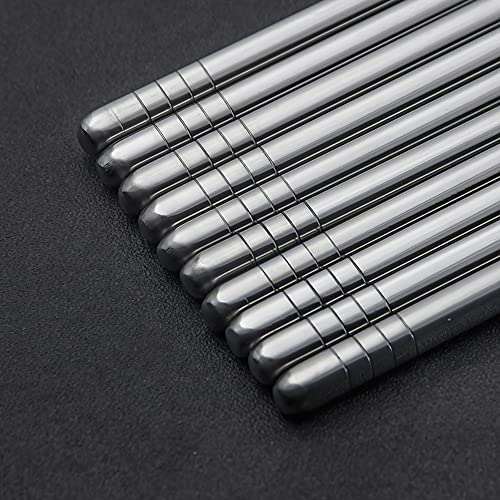 IQCWOOD 304 Stainless Steel Chopsticks, 5 Pairs, Silver - color: Silver Classic