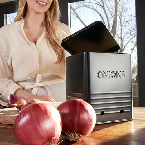 Beautiful Potato and Onion Storage Container Set - Food Safe Metal Bins - color: Black