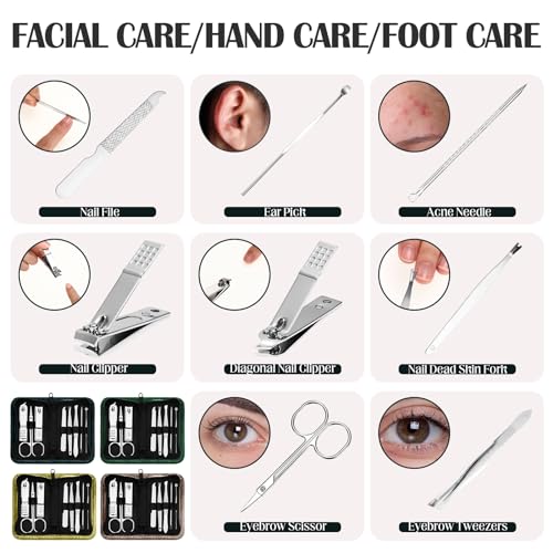 Coume 24 Sets Mini Manicure Kit for Women Men Nail Clippers, Green Series - color: Green Series