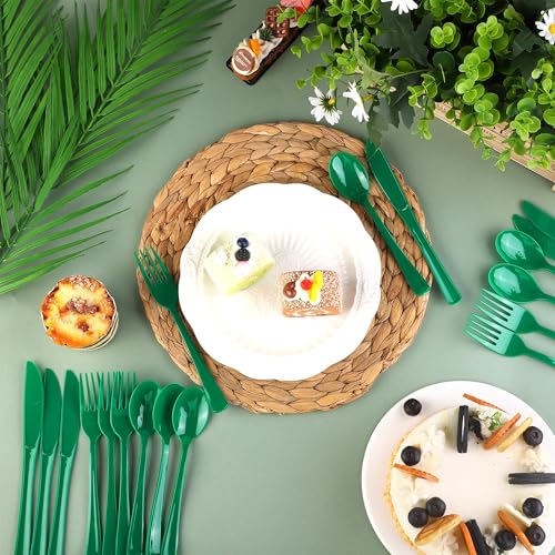 Kochorie 300Pcs Ink Green Heavy Duty Disposable Plastic Silverware Set - color: Ink Green