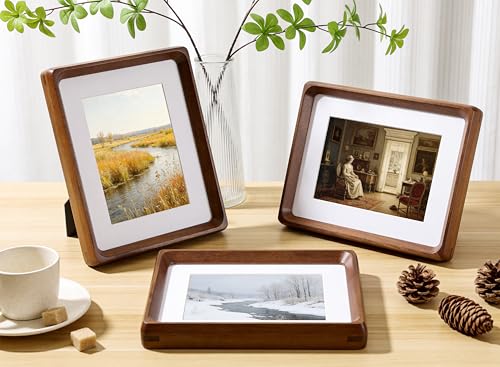 5x7 Picture Frame, USA-Sourced Natural Walnut Wood with Real Glass, Handcrafted Rounded Corners, Matted to 4x6 Photo, Gallery Wall and Tabletop Display - color: Walnut, size: 5x7
