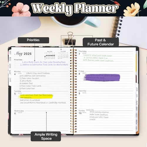 Xqumoi 2026 A5 Planner - What The Fuck Weekly and Monthly Planner Floral Writing Notebooks, Jan. 2026 - Dec. 2026, Hardcover Calendar with Tabs Stickers Back Pocket Twin-Wire Binding - color: Wildflower 2026, size: A5
