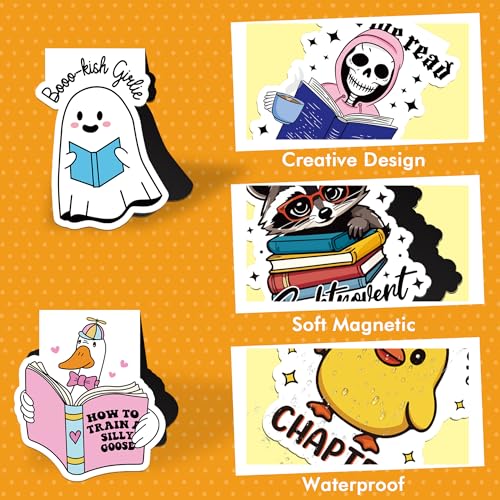 Funny Magnetic Bookmarks: 9 Pcs Booklovers Bookmark Clips, Fun Reading Book Mark for Reading Men Women, Halloween Birthday Gifts, Back to School Office Supplies