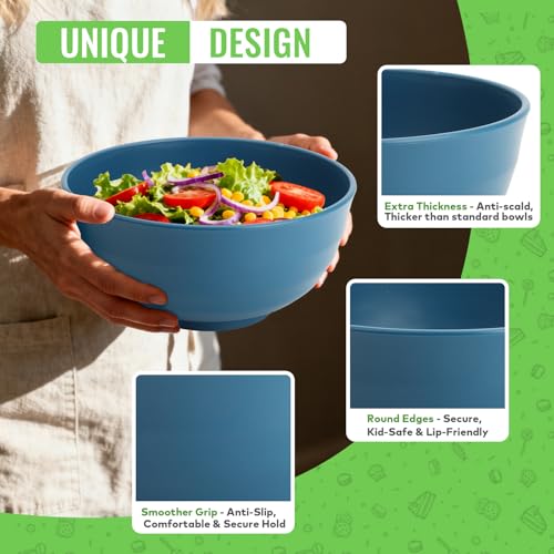 Wheat Straw Bowls Set of 6, 60 OZ Unbreakable Camping Bowls, Microwave Safe & Dishwasher Safe, Large Salad Bowls for Outdoor, Picnic, RV Trips, Ramen, Cereal, Soup, Dark Blue - color: Blue, size: 60 OZ