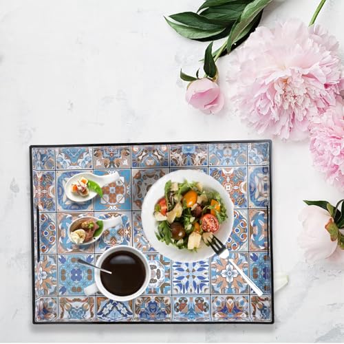 Spsyrine Plastic Serving Tray with Handles for Coffee Table, Boho - color: Multi Boho