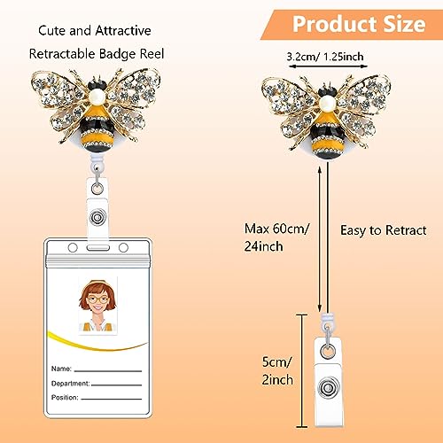 Crystal Badge Reels Retractable ID Holder with Cute Animal Design 5-Pack - color: Owl,bee,sunflower,turtle