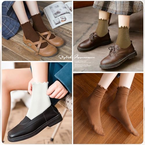 DQCUTE Women's Ruffled Ankle Cotton Crew Socks, 6 Pairs - color: 2black+2white+2grey