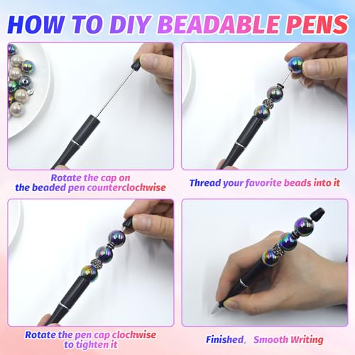 300 Pieces DIY Beadable Pen Kit – 100 Plastic Ballpoint Pens with Refills & Bags – School Supplies, Office Accessories & Decorative Items for Students & Teachers (Black) - color: Black color, size: 100