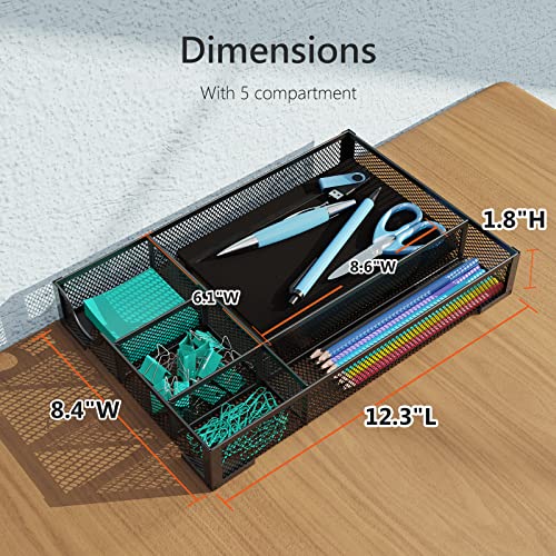 Desk Drawer Organizer, Office Desk Organizer Tray with 5 Dividers, Pen Pencil Drawer Organizer for Office Supplies, Desktop, Bathroom, Kitchen, Makeup, Vanity - color: 1PC-Black-Large