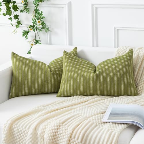 Kevin Textile Pillow Covers, Spring Rectangle Throw Pillow Covers Set of 2, Boho Woven Texture Linen Decorative Burlap Pillow Cases for Couch Bedroom Living Room, 12x20 inch, Light Green - color: A-light Green, size: 20" x 12" (Pack of 2)