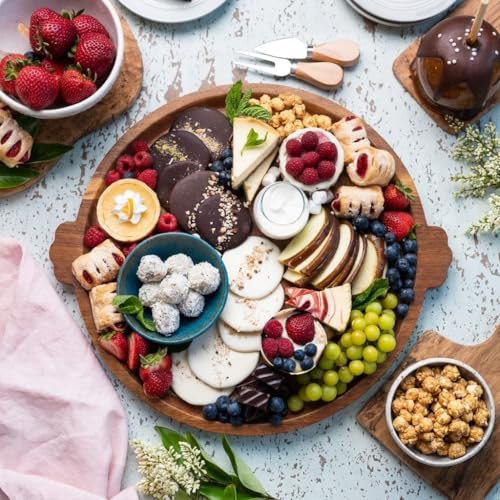 Charcuterie Board 13'' Wood Serving Platter Round Ottoman Coffee Table Tray