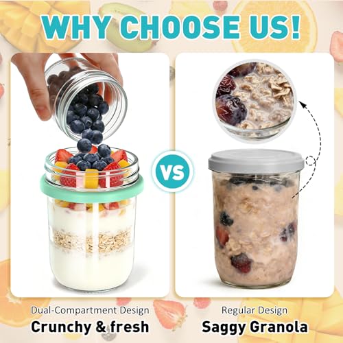 4 Pack 20 oz Overnight Oats Containers with Lids and Spoons, Glass