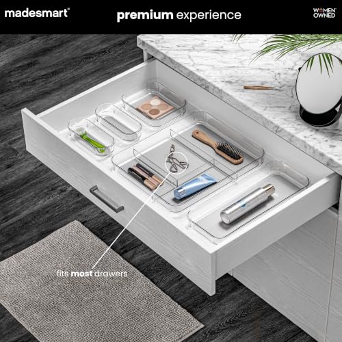 madesmart Clear 4 Compartment Drawer Organizer, Grey - color: Clear