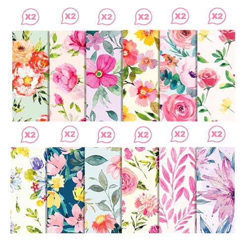 VIVIQUEN 24 Pack Floral Pattern Double-Sided Flower Scrapbook Paper 12”