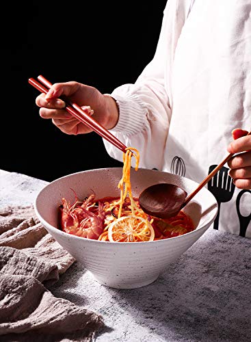 Kanwone Ceramic Japanese Ramen Bowl Set, Noodle Soup Bowls - 60 Ounce, with Matching Spoons and Chopsticks for Udon Soba Pho Asian Noodles, Set of 2, White - color: White, size: 9 Inch