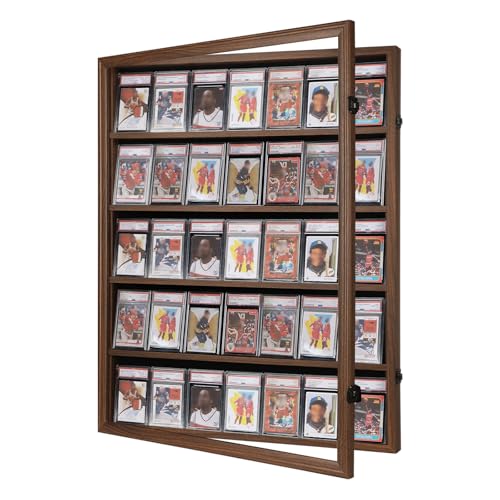 VERANI 35 Graded Sports Baseball Card Display Case Wall Mount Walnut - size: Large-Vertical-Walnut-Blacklock