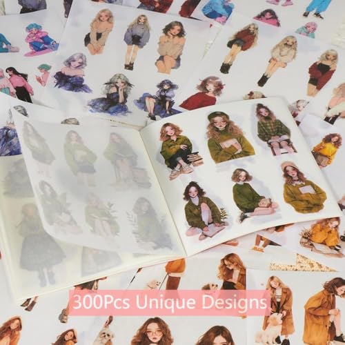 People Stickers for Junk Journal Supplies, 50 Sheets Pre-Cut Washi Sticker Book for Journaling, Scrapbooking, Bujo, Planners, Card Making, Collage, Art Crafts - color: Happiness Girl Stickers