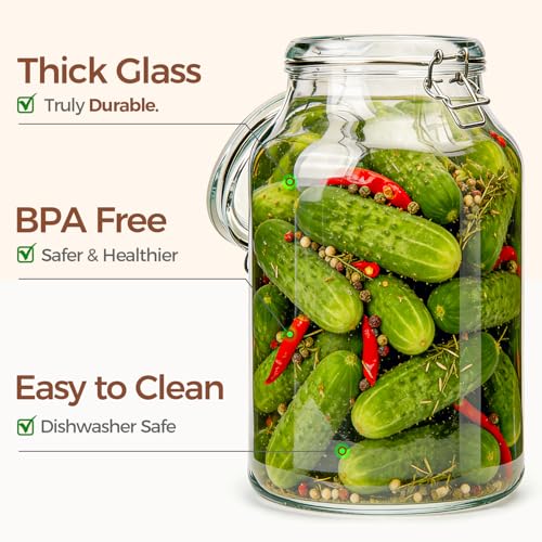 ComSaf Large Glass Jars with Airtight Lids 1.1 Gallon 2 Pack Wide Mouth - size: 138oz*2