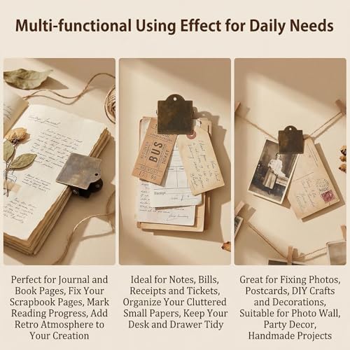 2Pcs 4.5x4x2.2cm Antique Bronze Vintage Journal Clips, Metal Notebook Page Holders, Decorative Organizer for Planners, Documents, Books and Reading Accessories