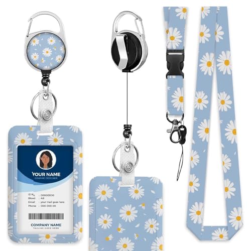 Cute Flower ID Badge Holder Flying Petal Badge Holder with Lanyard for Student Nurse Worker - color: Cute Flower