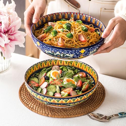 Henten Home Ceramic 50 oz Pasta Bowls, Shallow Soup Bowl Set of 2 - color: Set B