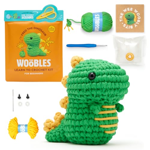 The Woobles Beginner Crochet Kit with Scissor - Fred the Dinosaur - color: Fred The Dinosaur, size: With Scissor Kit