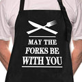 Rosoz Funny BBQ Black Chef Aprons for Men Adjustable Kitchen Cooking Aprons - color: May the Forks Be With You