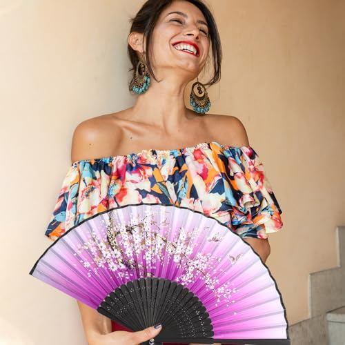 Zonon 4 Pack Hand Held Folding Fans for Women Silk,Elegant - style: Elegant