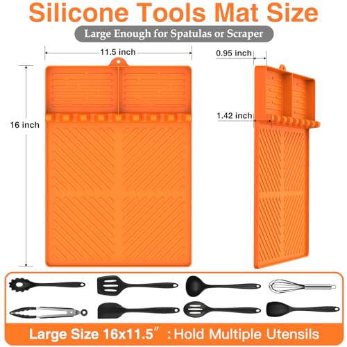 Silicone Griddle Tools Mat for Blackstone, Griddle Accessories Side Shelf Mat Grill Pad for Outdoor Grill Kitchen Counter Spatula Silicone Mat with Drip Pad (Orange (2Packs)) - color: Orange (2Packs)