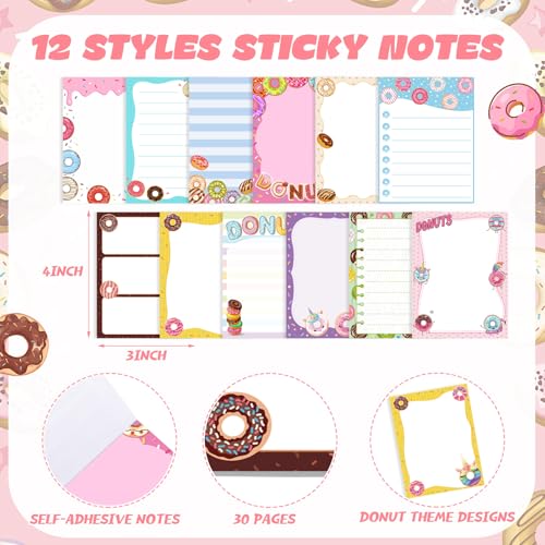 Chiisong 12 Pcs Cute Sticky Notes Gifts Donuts Sticky Notes Party Favors - style: Donuts