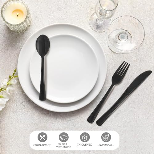Kochorie 300 Pieces Black Plastic Silverware Heavy Duty Disposable Utensils - color: Black