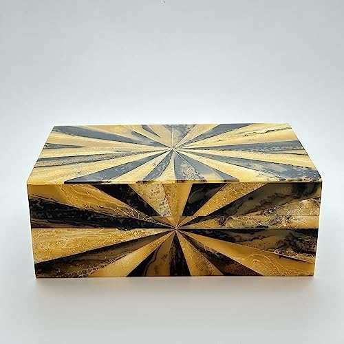 Perilla Home Home Decor Decorative Storage Wooden Box Small Yugen Organizer Tool Stash Card Craft Treasure Trinket Memory Keepsake Jewelry Box for Men and Women, Gifts For All, Black, Yellow and Brown - color: Black & Yellow